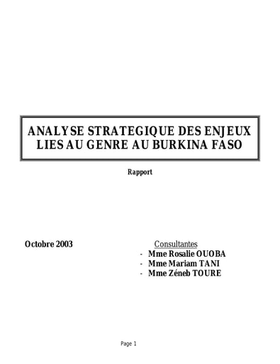 202 Ouoba Tani et Toure 2003 Analyse stratégique  enjeux liés au genre BF