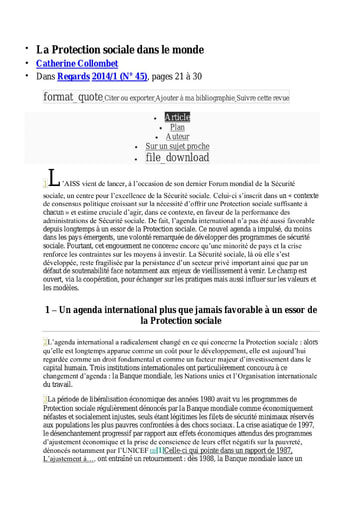 433 Collombet 2014 La Protection sociale dans le monde