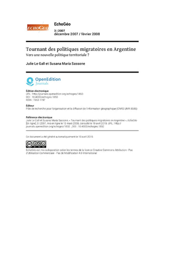 237 Le Gall Sassone 2007 Tournant politiq migratoires Argentine