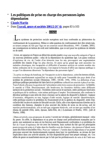 432 Claude 2001 Les politiq prise en charge  personnes âgées dépend