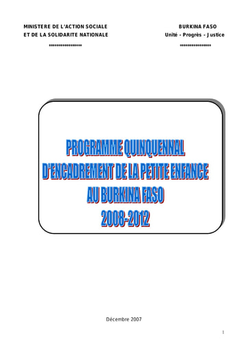 592 Min Action Sociale 2008 Program quinquennal  petite enfance BF  2008 2012