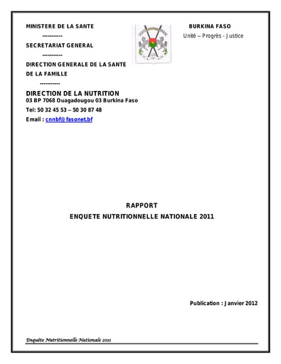 103 Min sante 2012 Rapport enquête nutritionnelle nationale 2011 BF