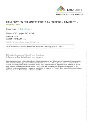 238 Loada 2006 L’émigration burkinabè face à la crise  ivoirité