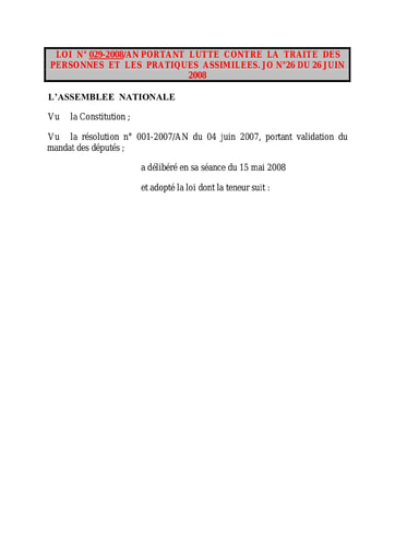 751 Loi n° 029 2008AN portant  contre la traite des personnes BF