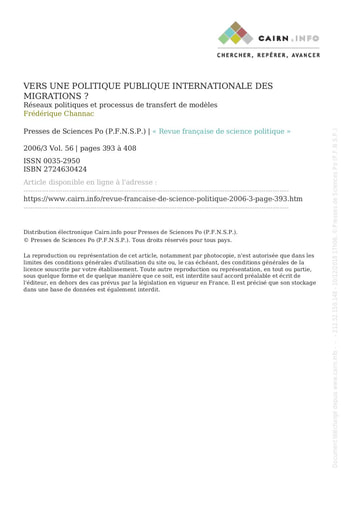 223 Channac 2006 Vers une politiq publiq  interna migrations transfert modèles