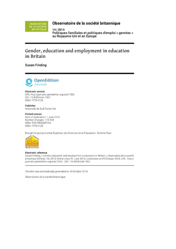 157 Finding 2013 Gender education and employment  education  Britain