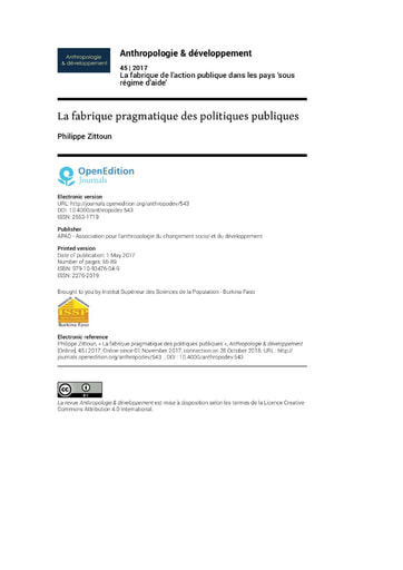 403 Zittoun 2016 La fabrique pragmatique politiq publiq