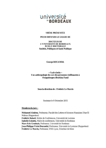 422 Rouamba 2015 Yaab rãmba  Une anthropologie du care  personnes vieillissantes BF