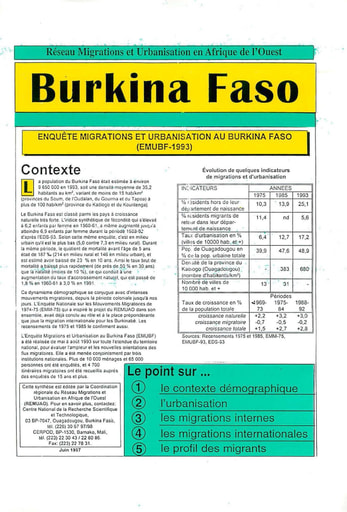 94 RMUAO BF 1997 Enquête sur les Migrations Urbanisation BF