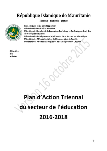 77 Min l’éducation 2015 PA Triennal édu 2016 2018 Mauritanie