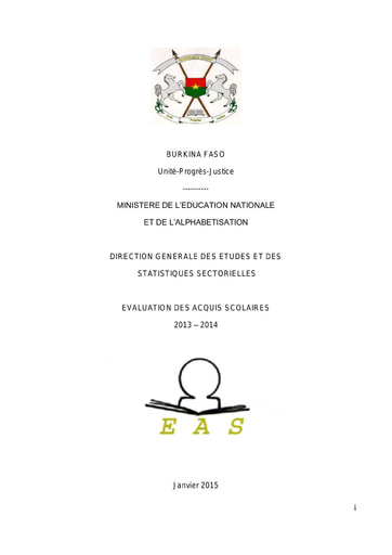 685 Min Educa 2015  Evaluation Acquis Scolaires (EAS) 2013 2014 BF