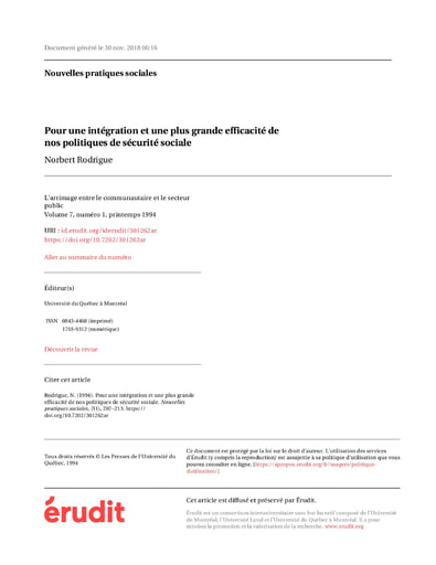 462 Rodrigue 1994 Pour une intégration une plus grande efficacités  politiq sociale