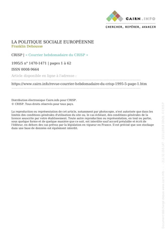 305 Dehousse 1995 La politiq sociale  européenne
