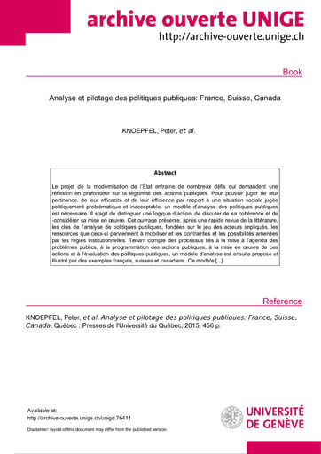 345 Knoepfel et al 2015 Analyse et pilotage  politi publiq  France  Suisse