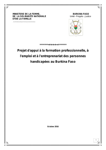 707 Min Femme 2016 Projet  appui formation professionnelle BF