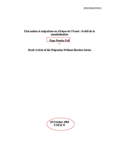 230 Fall 2004 État nation  migrations Afriq Ouest défi Mondialisation