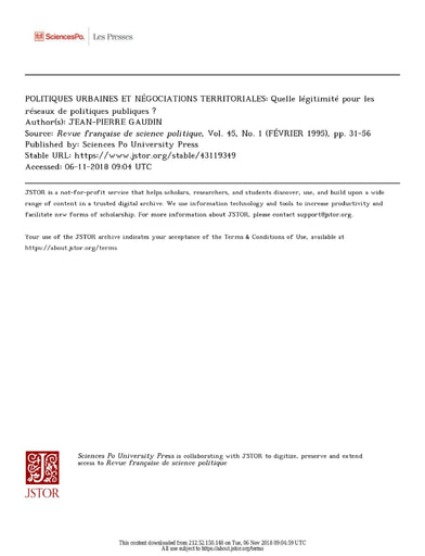 320 Gaudin 1995 Politiq  urbaines négociation territoriales
