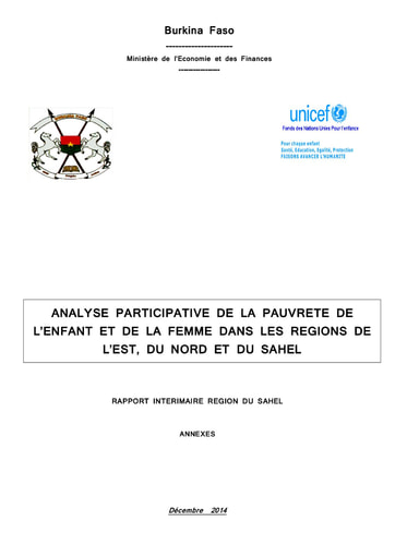 654 Min Econo 2014  Analyse particip  pauvreté  régions de Est  du Nord et du Sahel BF