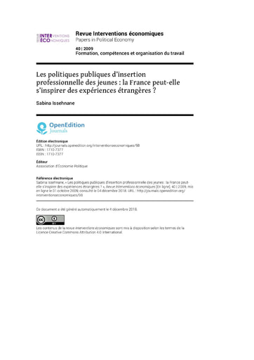 113 Issehnane 2009 Les polit publi insertion France peut elle s’inspirer